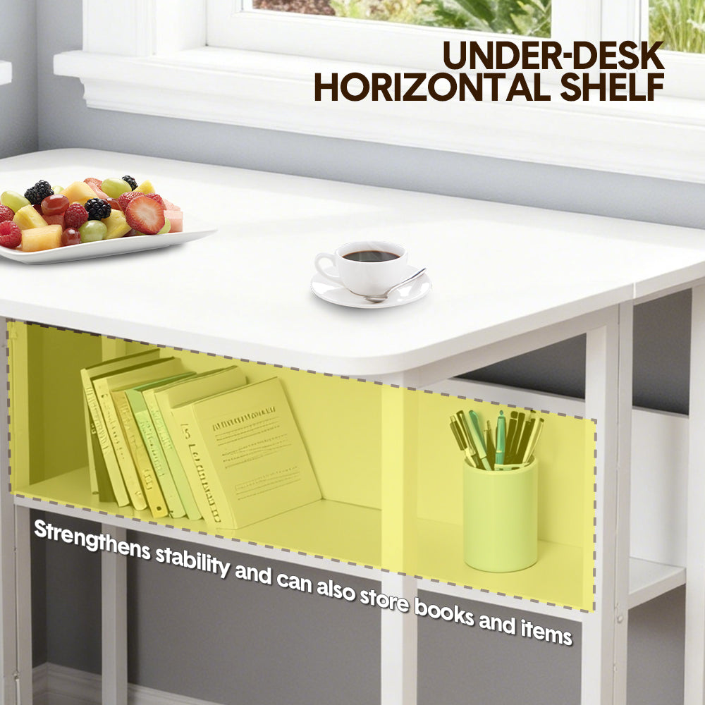 Compat Foldable Desk Rolling Study Desk Small Computer Desk with Wheels and Storage Shelf for Small Spaces V985-FOLDABLEDESK