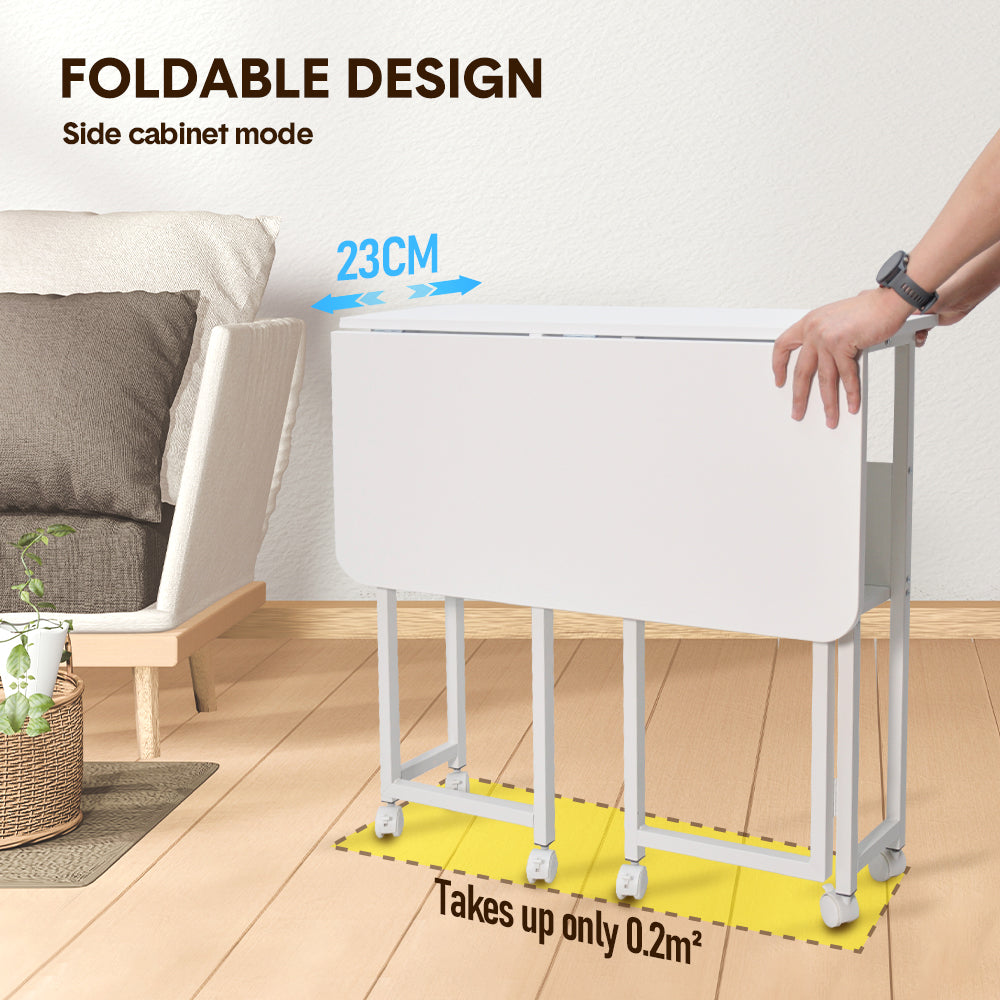 Compat Foldable Desk Rolling Study Desk Small Computer Desk with Wheels and Storage Shelf for Small Spaces V985-FOLDABLEDESK