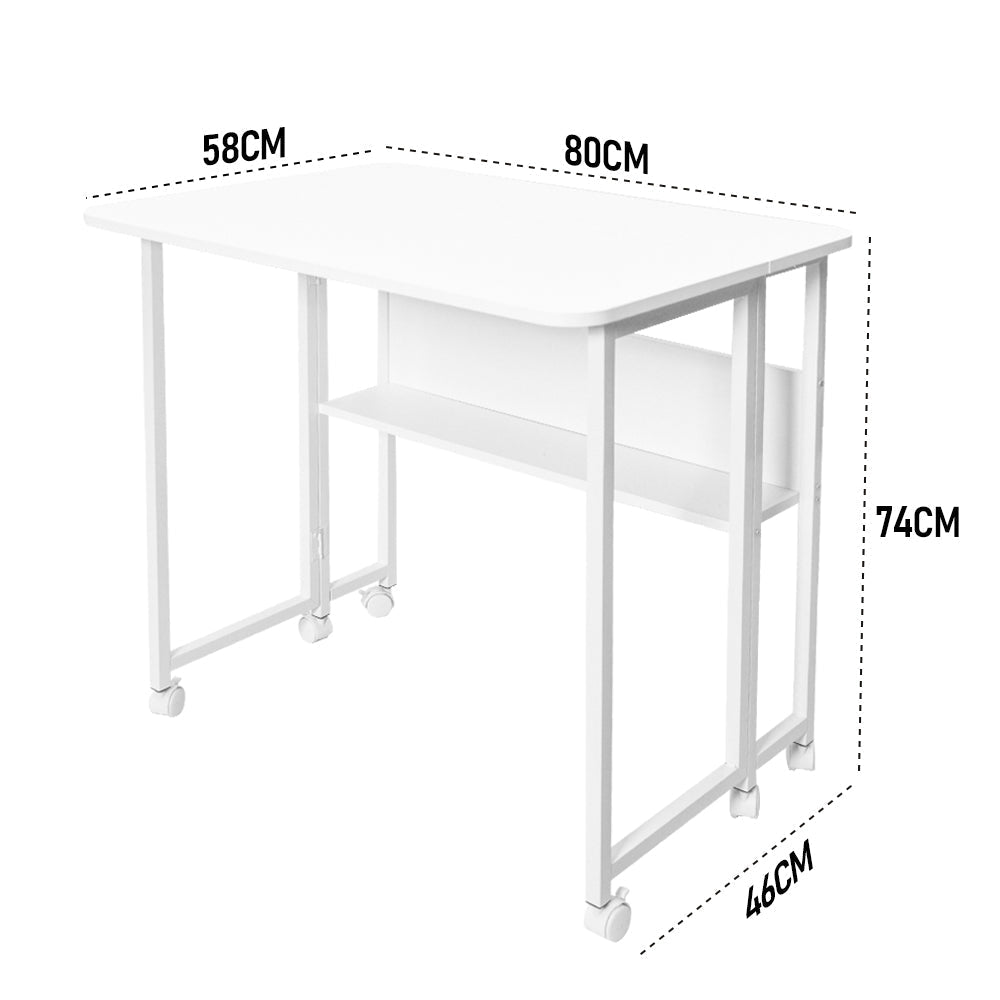 Compat Foldable Desk Rolling Study Desk Small Computer Desk with Wheels and Storage Shelf for Small Spaces V985-FOLDABLEDESK
