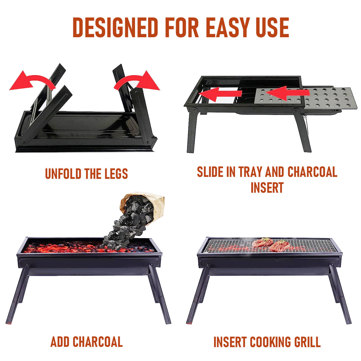 Charcoal BBQ Grill Folding Portable Camping Barbecue Grill Lightweight for Outdoor GrillingCamping Hiking V985-FOLDINGBBQGRILL