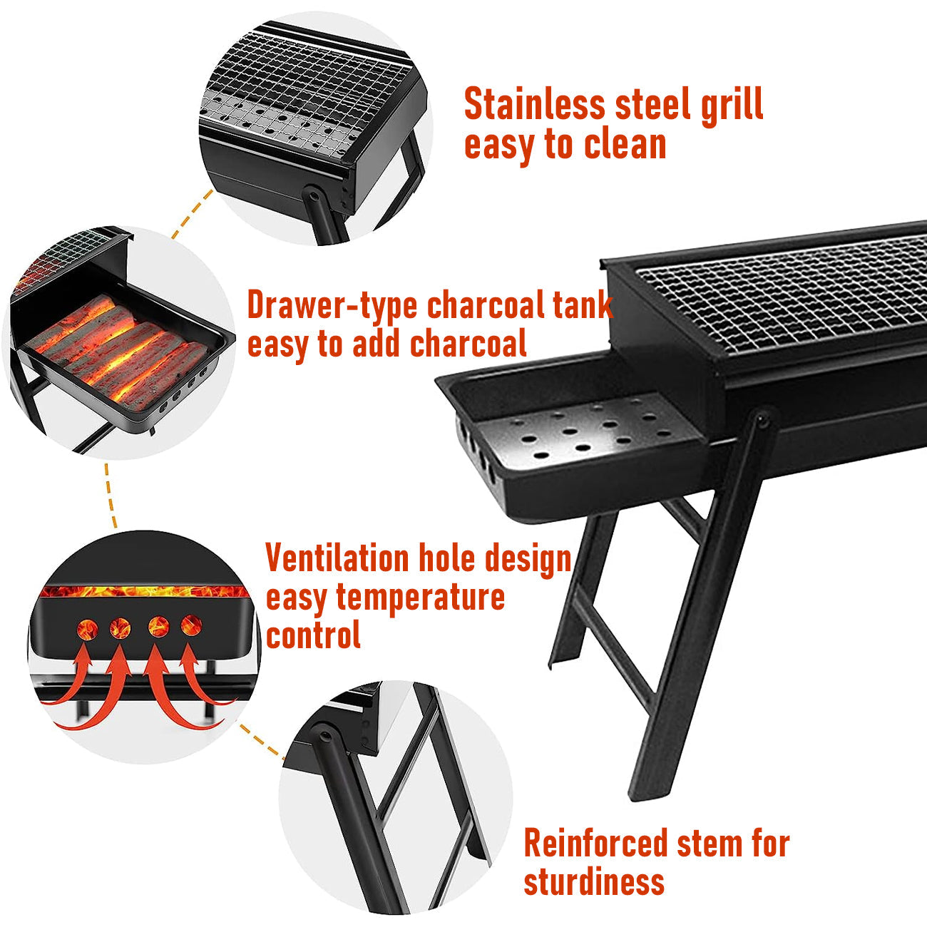 Charcoal BBQ Grill Folding Portable Camping Barbecue Grill Lightweight for Outdoor GrillingCamping Hiking V985-FOLDINGBBQGRILL