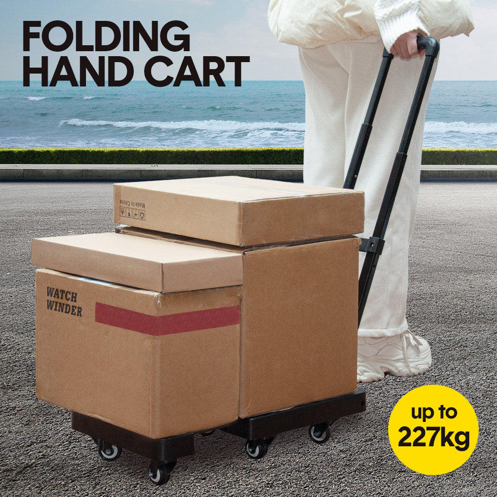 6-Wheel Folding Hand Truck Heavy Duty 227kg Capacity Collapsible Trolley with Elastic Strap Triple-Axle V985-FOLDINGHANDCART