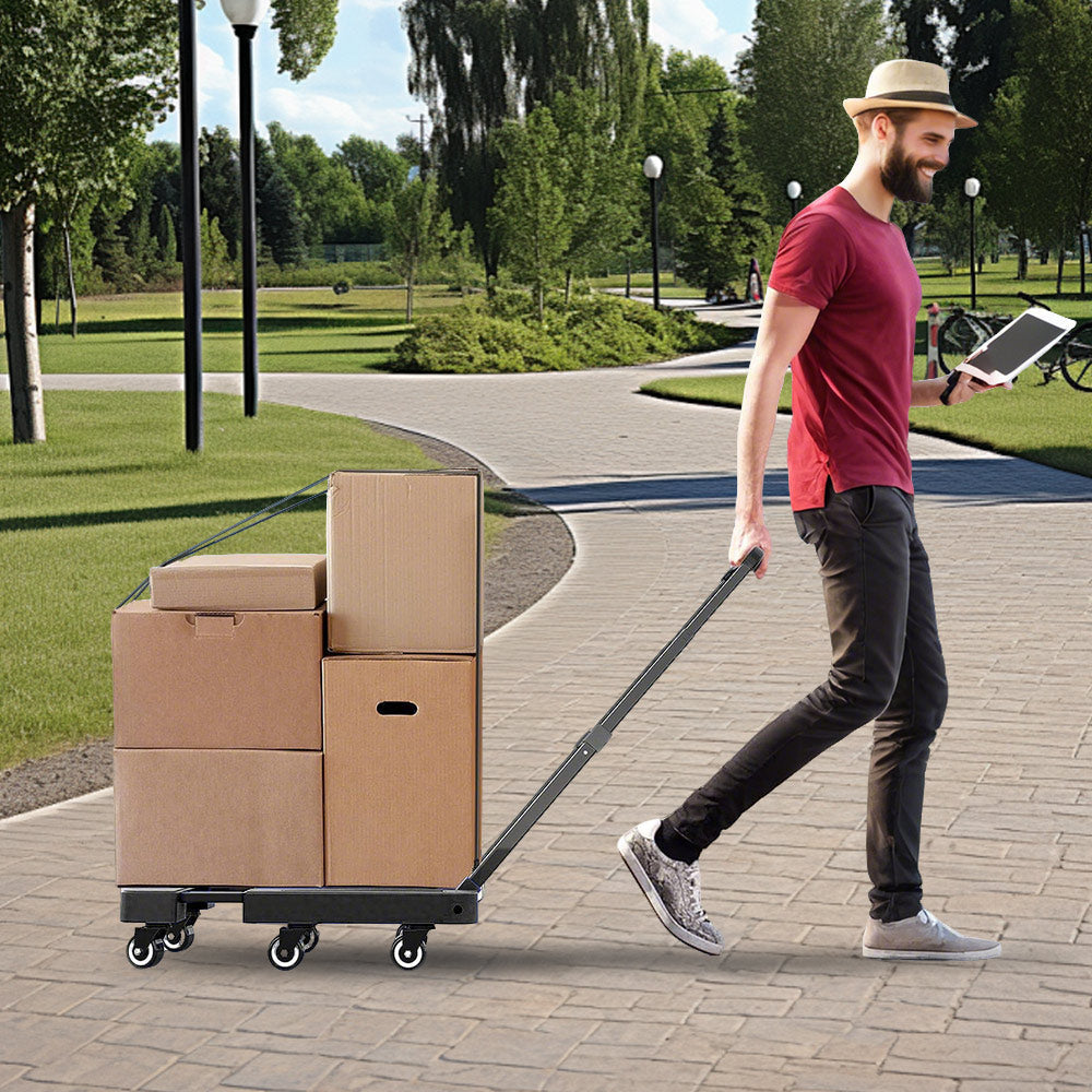 6-Wheel Folding Hand Truck Heavy Duty 227kg Capacity Collapsible Trolley with Elastic Strap Triple-Axle V985-FOLDINGHANDCART