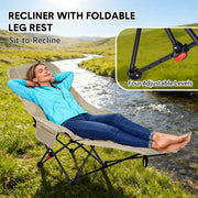 Folding Camping Recliner Outdoor Portable HeavDuty Moon Chair 3-Level Adjustable with Thick Padding Backresy t Leg Rest and Side Pocket No Tools Setup