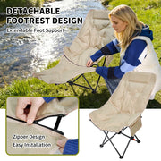 Folding Camping Recliner Outdoor Portable HeavDuty Moon Chair 3-Level Adjustable with Thick Padding Backresy t Leg Rest and Side Pocket No Tools Setup