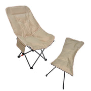 Folding Camping Recliner Outdoor Portable HeavDuty Moon Chair 3-Level Adjustable with Thick Padding Backresy t Leg Rest and Side Pocket No Tools Setup