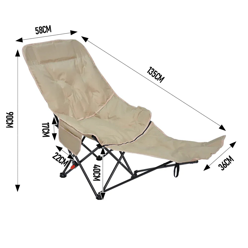 Folding Camping Recliner Outdoor Portable HeavDuty Moon Chair 3-Level Adjustable with Thick Padding Backresy t Leg Rest and Side Pocket No Tools Setup