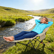 Folding Camping Recliner Outdoor Portable HeavDuty Moon Chair 3-Level Adjustable with Thick Padding Backresy t Leg Rest and Side Pocket No Tools Setup