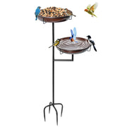 Bird Bath and Feeder Double 12Inch Bowls Metal Bird Feeder Birdbaths Freestanding Bird Bath Stand with Stakes for Garden Outdoors Decor Large Capacity