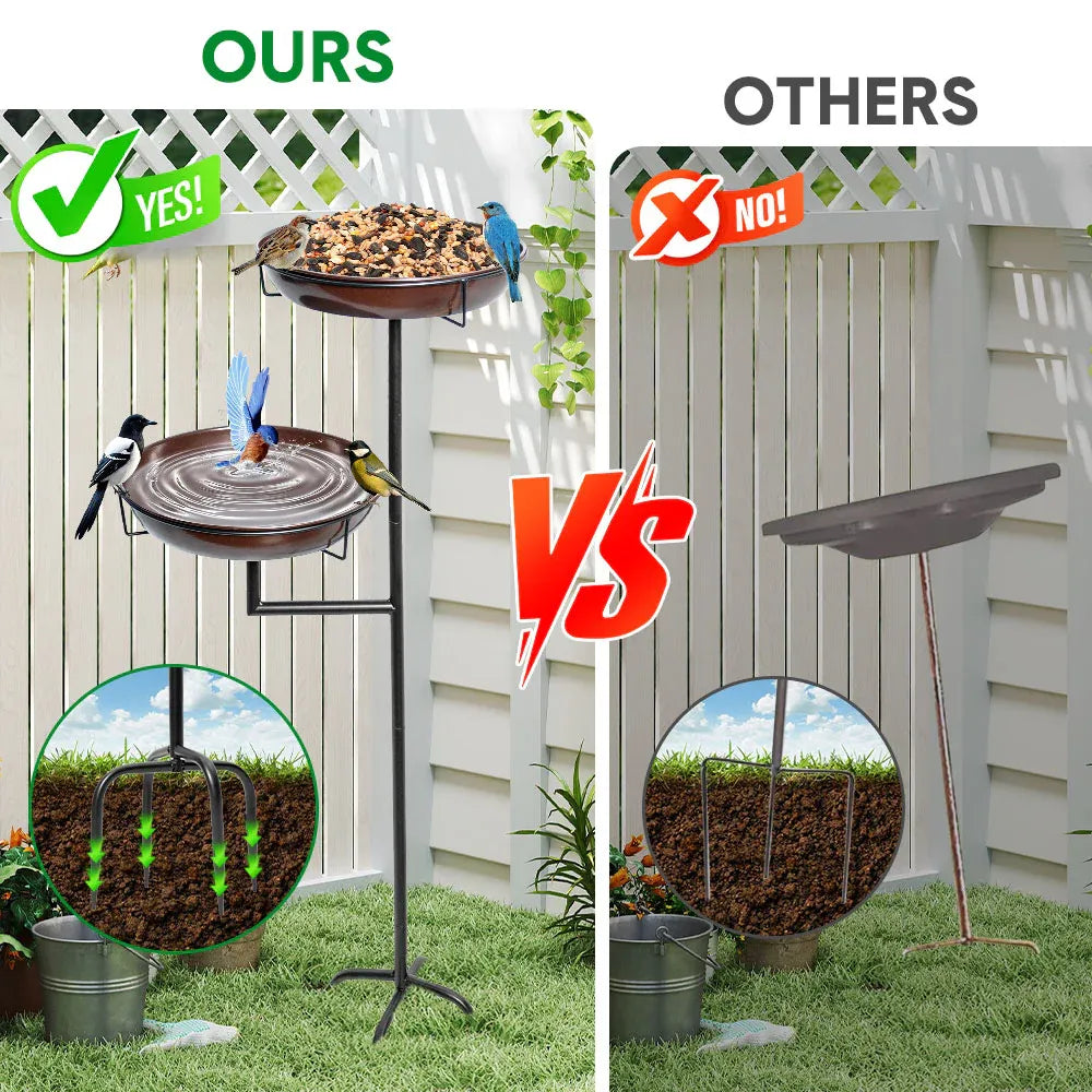 Bird Bath and Feeder Double 12Inch Bowls Metal Bird Feeder Birdbaths Freestanding Bird Bath Stand with Stakes for Garden Outdoors Decor Large Capacity