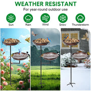 Bird Bath and Feeder Double 12Inch Bowls Metal Bird Feeder Birdbaths Freestanding Bird Bath Stand with Stakes for Garden Outdoors Decor Large Capacity