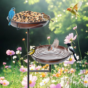 Bird Bath and Feeder Double 12Inch Bowls Metal Bird Feeder Birdbaths Freestanding Bird Bath Stand with Stakes for Garden Outdoors Decor Large Capacity