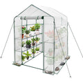 Greenhouse Walk-In Tunnel 3 Tier Planting Shelves 143x143x195cm Strong Stability with PE Cover Roll-up Zipper V985-GREENHOUSE2