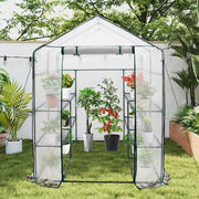 Greenhouse Walk-In Tunnel 3 Tier Planting Shelves 143x143x195cm Strong Stability with PE Cover Roll-up Zipper V985-GREENHOUSE2