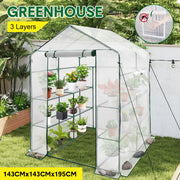 Greenhouse Walk-In Tunnel 3 Tier Planting Shelves 143x143x195cm Strong Stability with PE Cover Roll-up Zipper V985-GREENHOUSE2