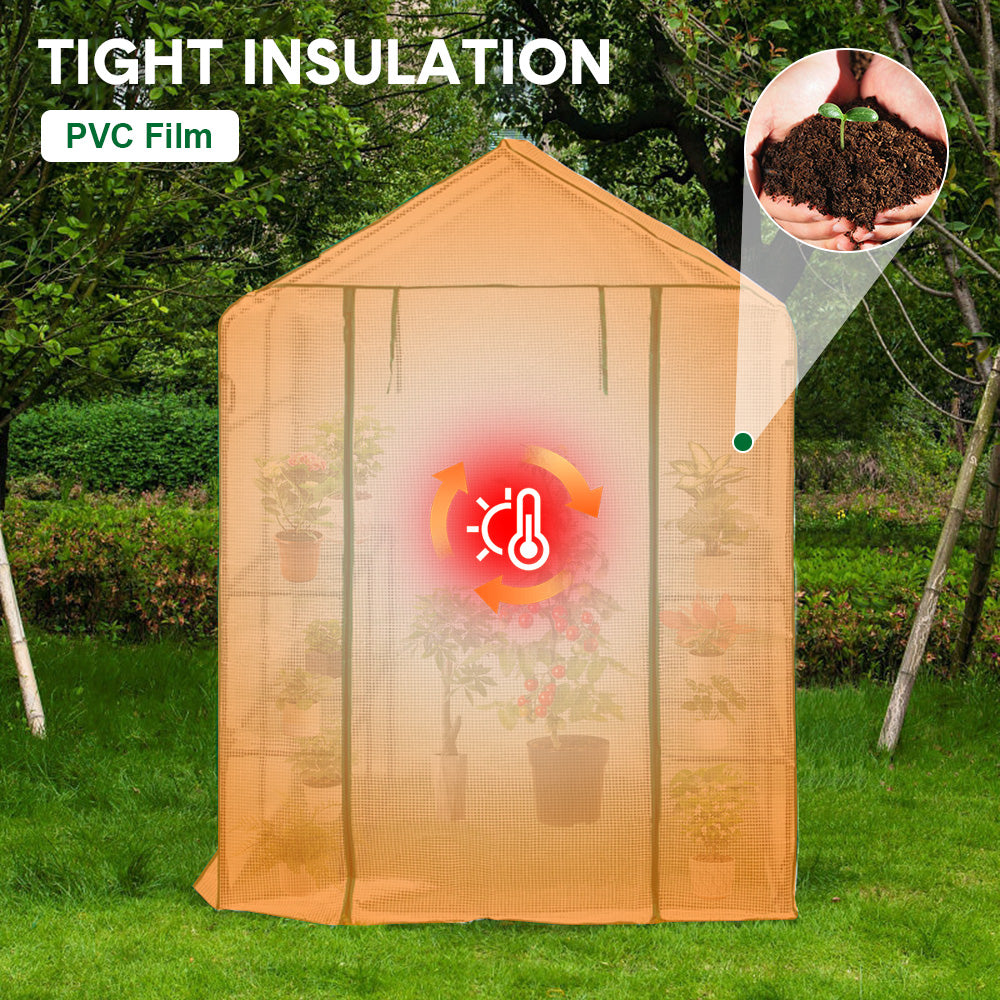 Greenhouse Walk-In Tunnel 3 Tier Planting Shelves 143x143x195cm Strong Stability with PE Cover Roll-up Zipper V985-GREENHOUSE2