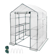 Greenhouse Walk-In Tunnel 3 Tier Planting Shelves 143x143x195cm Strong Stability with PE Cover Roll-up Zipper V985-GREENHOUSE2