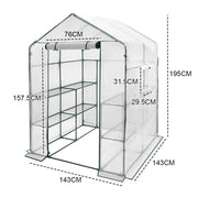 Greenhouse Walk-In Tunnel 3 Tier Planting Shelves 143x143x195cm Strong Stability with PE Cover Roll-up Zipper V985-GREENHOUSE2