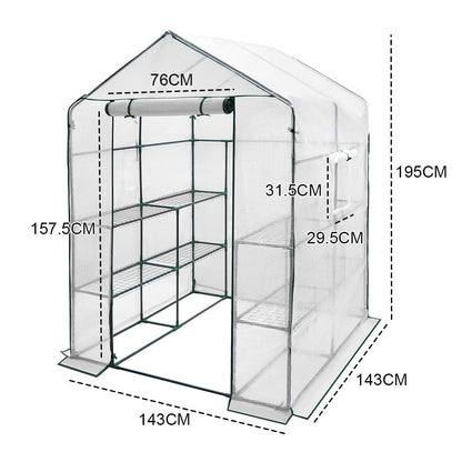 Greenhouse Walk-In Tunnel 3 Tier Planting Shelves 143x143x195cm Strong Stability with PE Cover Roll-up Zipper V985-GREENHOUSE2