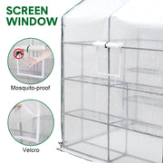 Greenhouse Walk-In Tunnel 3 Tier Planting Shelves 143x143x195cm Strong Stability with PE Cover Roll-up Zipper V985-GREENHOUSE2