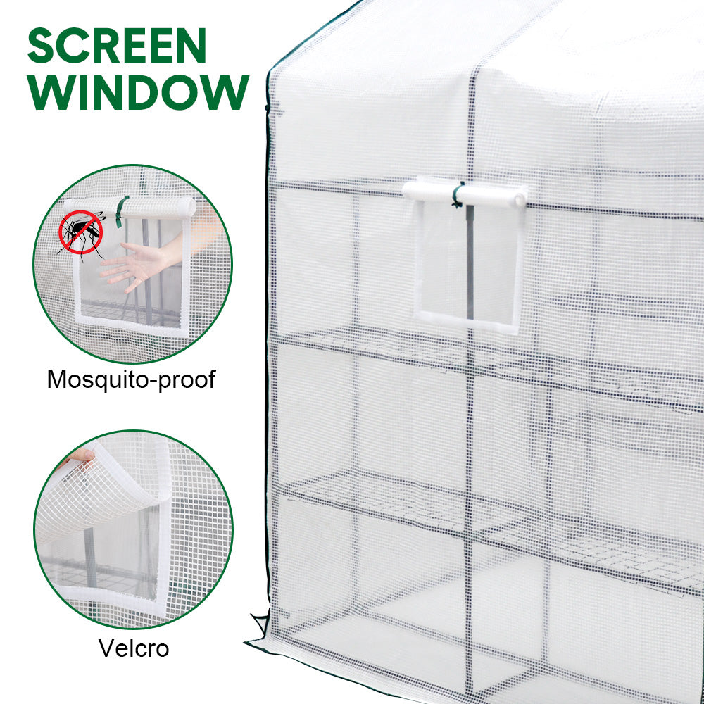 Greenhouse Walk-In Tunnel 3 Tier Planting Shelves 143x143x195cm Strong Stability with PE Cover Roll-up Zipper V985-GREENHOUSE2