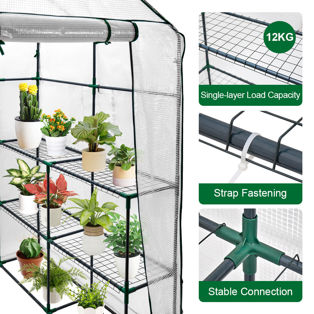 Greenhouse Walk-In Tunnel 3 Tier Planting Shelves 143x143x195cm Strong Stability with PE Cover Roll-up Zipper V985-GREENHOUSE2