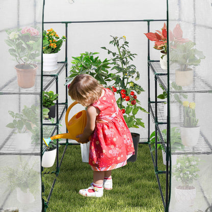 Greenhouse Walk-In Tunnel 3 Tier Planting Shelves 143x143x195cm Strong Stability with PE Cover Roll-up Zipper V985-GREENHOUSE2
