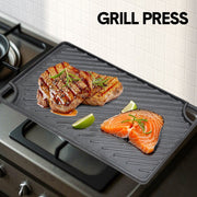 Reversible Cast Iron Griddle Rectangular BBQ Plate 43x24cm Double-Sided Flat Top Griddle Pan and Grooved V985-GRILLPRESS