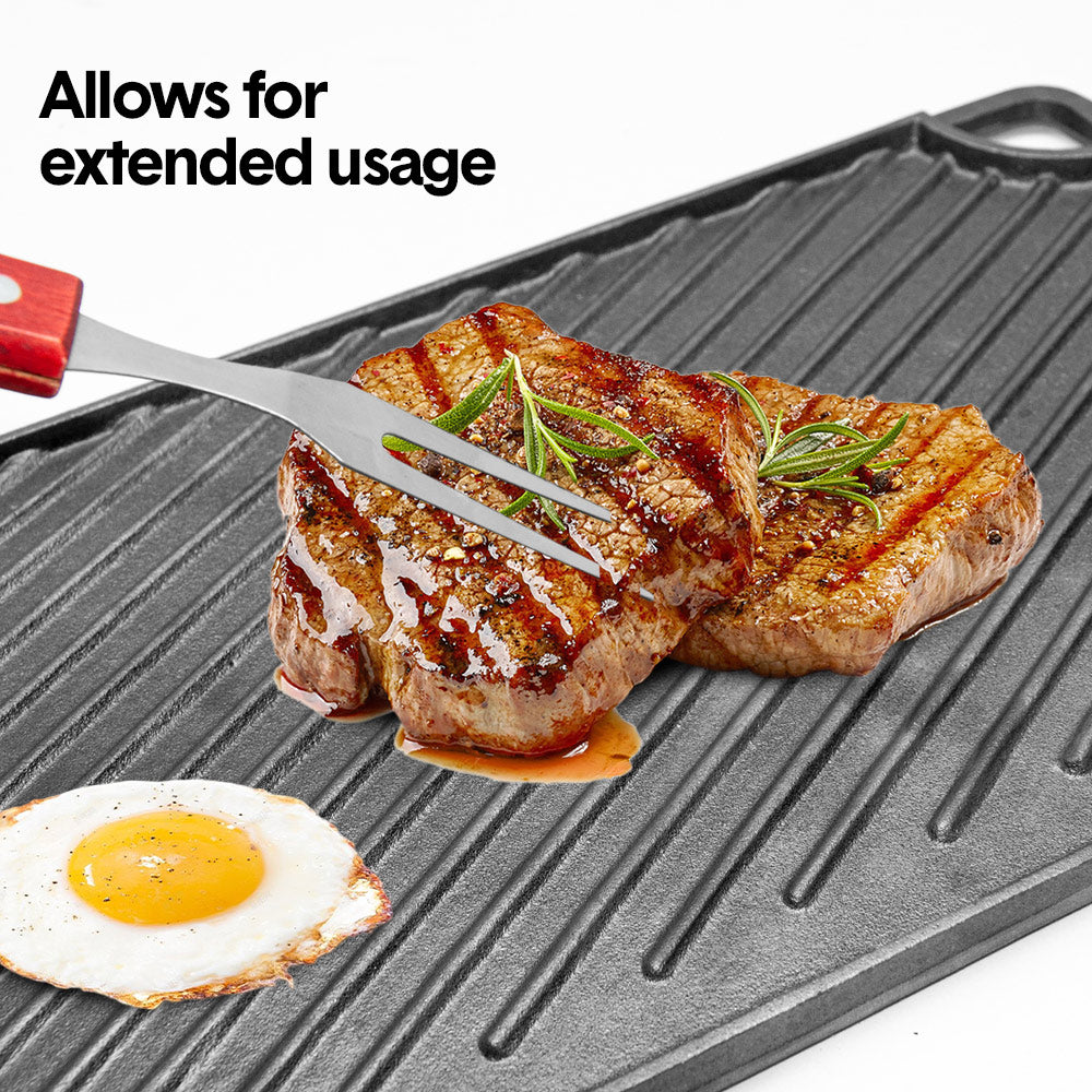 Reversible Cast Iron Griddle Rectangular BBQ Plate 43x24cm Double-Sided Flat Top Griddle Pan and Grooved V985-GRILLPRESS