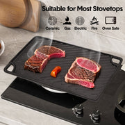 Reversible Cast Iron Griddle Rectangular BBQ Plate 43x24cm Double-Sided Flat Top Griddle Pan and Grooved V985-GRILLPRESS