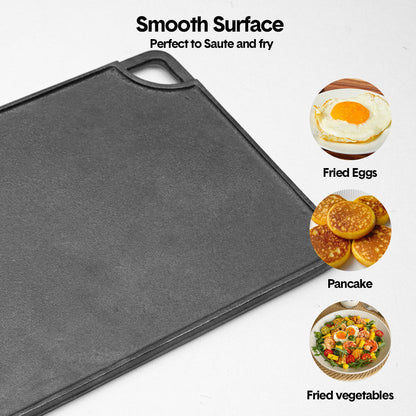 Reversible Cast Iron Griddle Rectangular BBQ Plate 43x24cm Double-Sided Flat Top Griddle Pan and Grooved V985-GRILLPRESS
