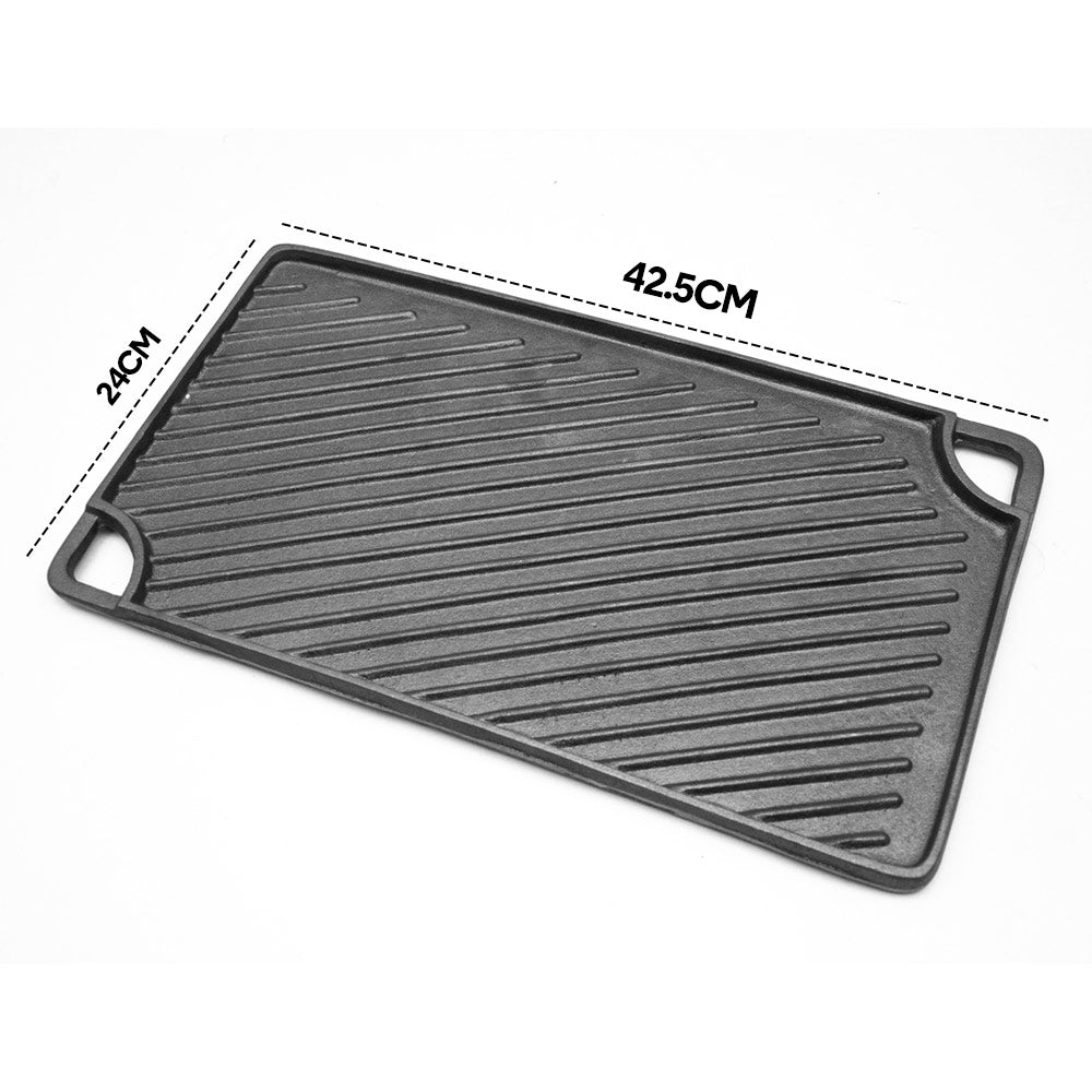 Reversible Cast Iron Griddle Rectangular BBQ Plate 43x24cm Double-Sided Flat Top Griddle Pan and Grooved V985-GRILLPRESS