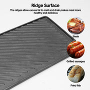 Reversible Cast Iron Griddle Rectangular BBQ Plate 43x24cm Double-Sided Flat Top Griddle Pan and Grooved V985-GRILLPRESS