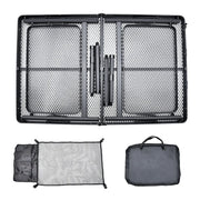 Folding Grill Table 135x60cm Portable Height Adjustable Camping Table with 2 Wing Panels Mesh Desktop and Mesh Storage for Outdoor BBQ Camping Picnic