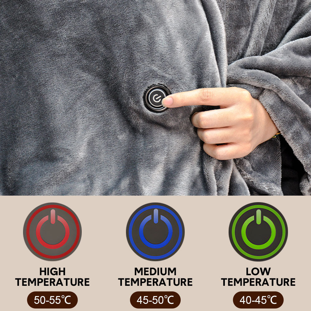 Electric Heated Blanket Washable 10W Heated Soft Thermal Zipper Shawl Wraps USB Charging Winter Heating Wraps V985-HEATEDBLANKET