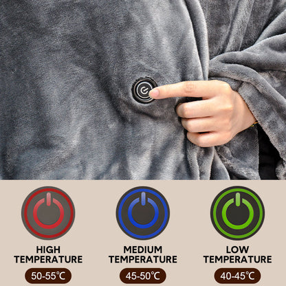 Electric Heated Blanket Washable 10W Heated Soft Thermal Zipper Shawl Wraps USB Charging Winter Heating Wraps V985-HEATEDBLANKET