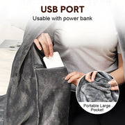 Electric Heated Blanket Washable 10W Heated Soft Thermal Zipper Shawl Wraps USB Charging Winter Heating Wraps V985-HEATEDBLANKET