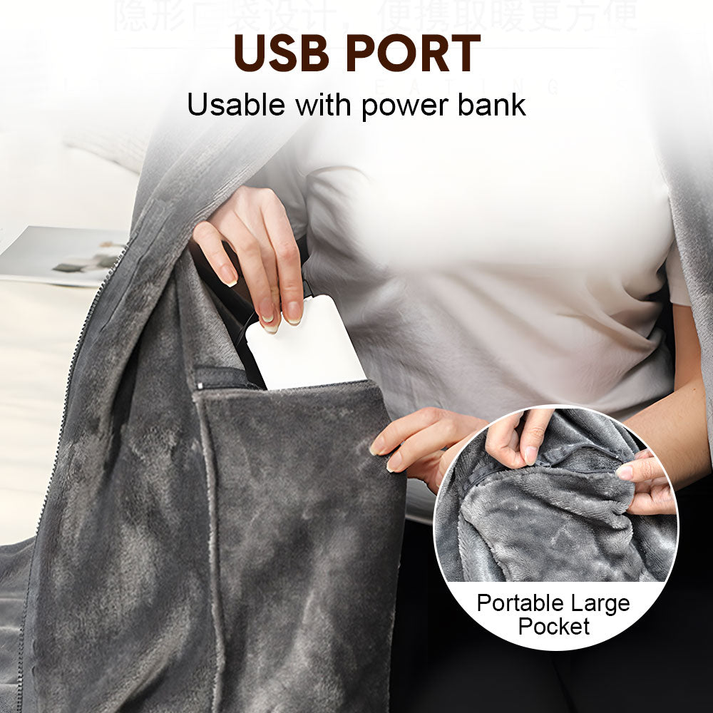 Electric Heated Blanket Washable 10W Heated Soft Thermal Zipper Shawl Wraps USB Charging Winter Heating Wraps V985-HEATEDBLANKET