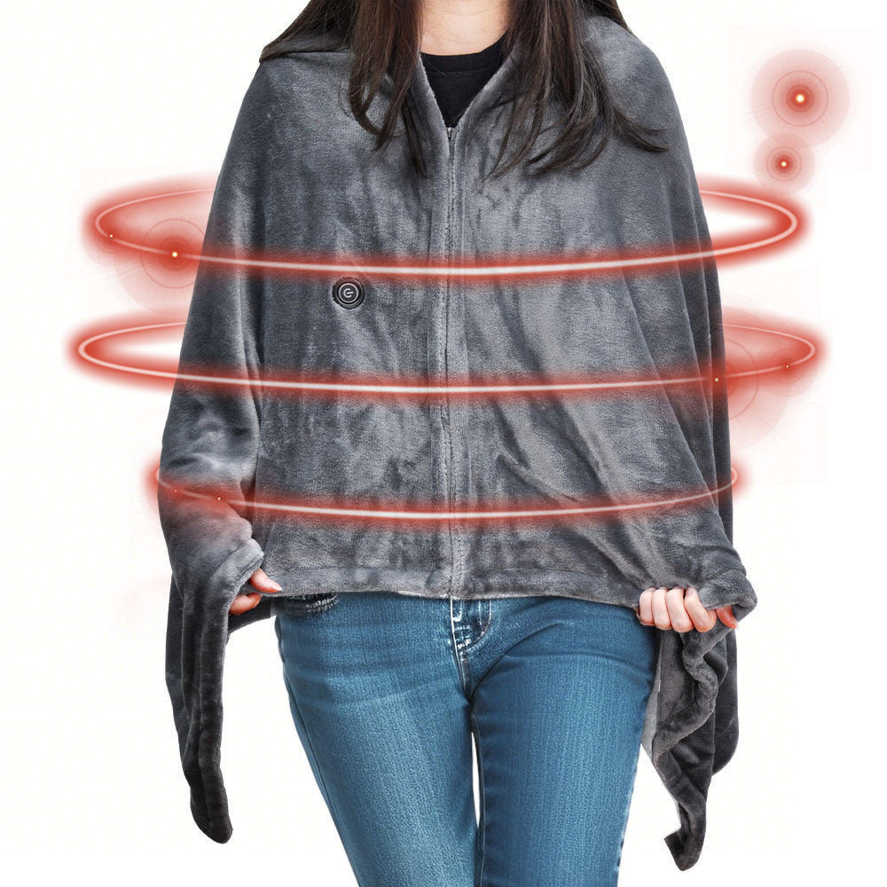 Electric Heated Blanket Washable 10W Heated Soft Thermal Zipper Shawl Wraps USB Charging Winter Heating Wraps V985-HEATEDBLANKET