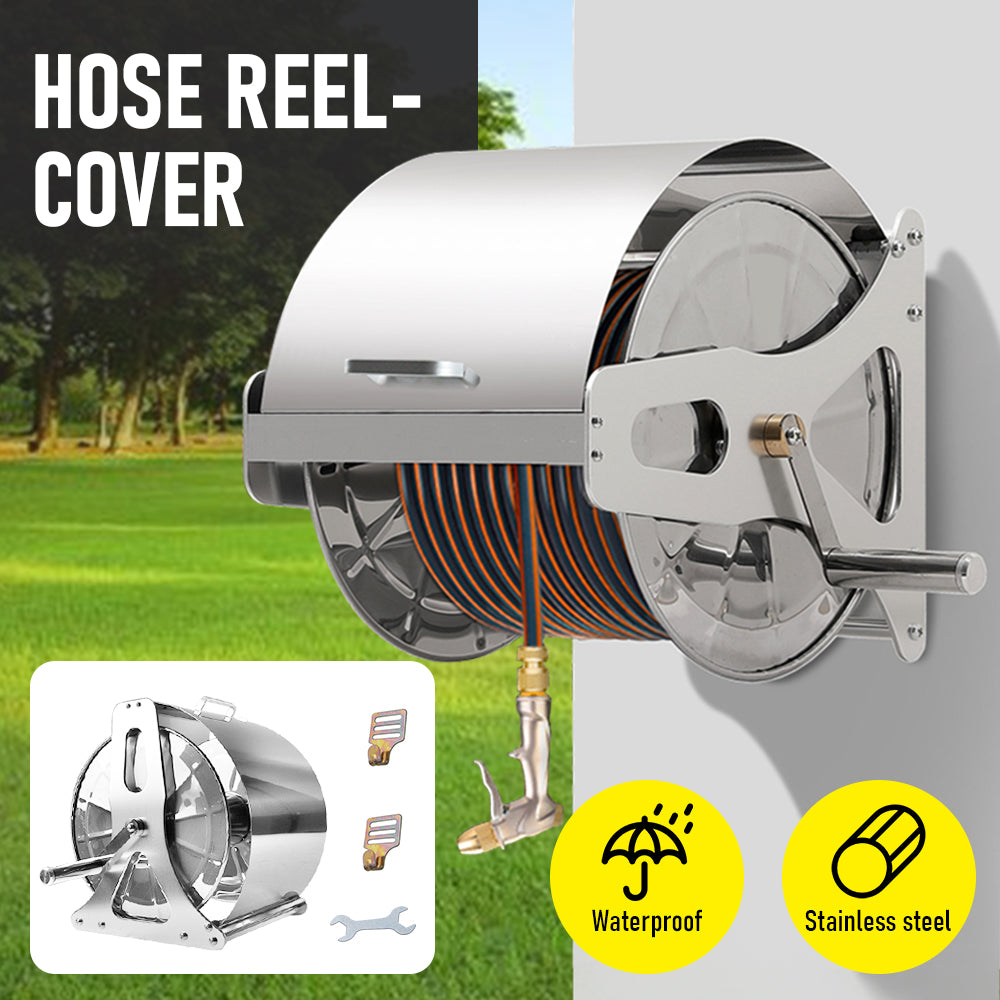 Large Stainless Steel Garden Hose Reel Cart Portable Pipe Holder With Rainproof Sunscreen Protection Lid and V985-HOSEREELCOVER