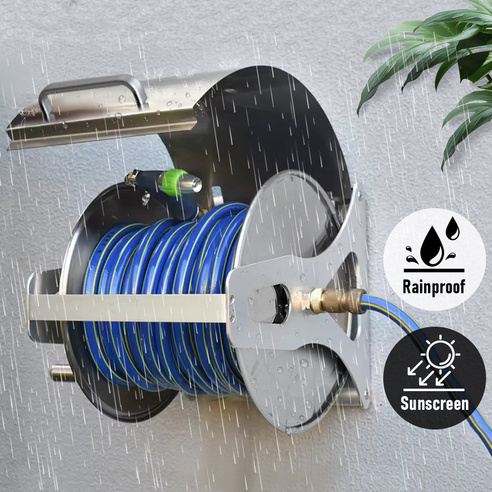 Large Stainless Steel Garden Hose Reel Cart Portable Pipe Holder With Rainproof Sunscreen Protection Lid and V985-HOSEREELCOVER