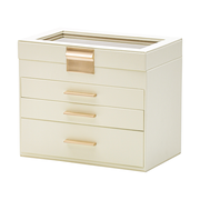 4 Layer Jewelry Box PU Leather Jewellery Organizer Multi-functional Storage Case with Clear Glass Lid and 3 V985-JEWELRYORGANIZER