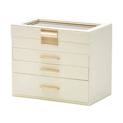 4 Layer Jewelry Box PU Leather Jewellery Organizer Multi-functional Storage Case with Clear Glass Lid and 3 V985-JEWELRYORGANIZER