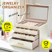 4 Layer Jewelry Box PU Leather Jewellery Organizer Multi-functional Storage Case with Clear Glass Lid and 3 V985-JEWELRYORGANIZER