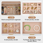 4 Layer Jewelry Box PU Leather Jewellery Organizer Multi-functional Storage Case with Clear Glass Lid and 3 V985-JEWELRYORGANIZER