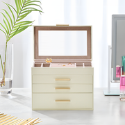 4 Layer Jewelry Box PU Leather Jewellery Organizer Multi-functional Storage Case with Clear Glass Lid and 3 V985-JEWELRYORGANIZER