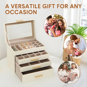 4 Layer Jewelry Box PU Leather Jewellery Organizer Multi-functional Storage Case with Clear Glass Lid and 3 V985-JEWELRYORGANIZER