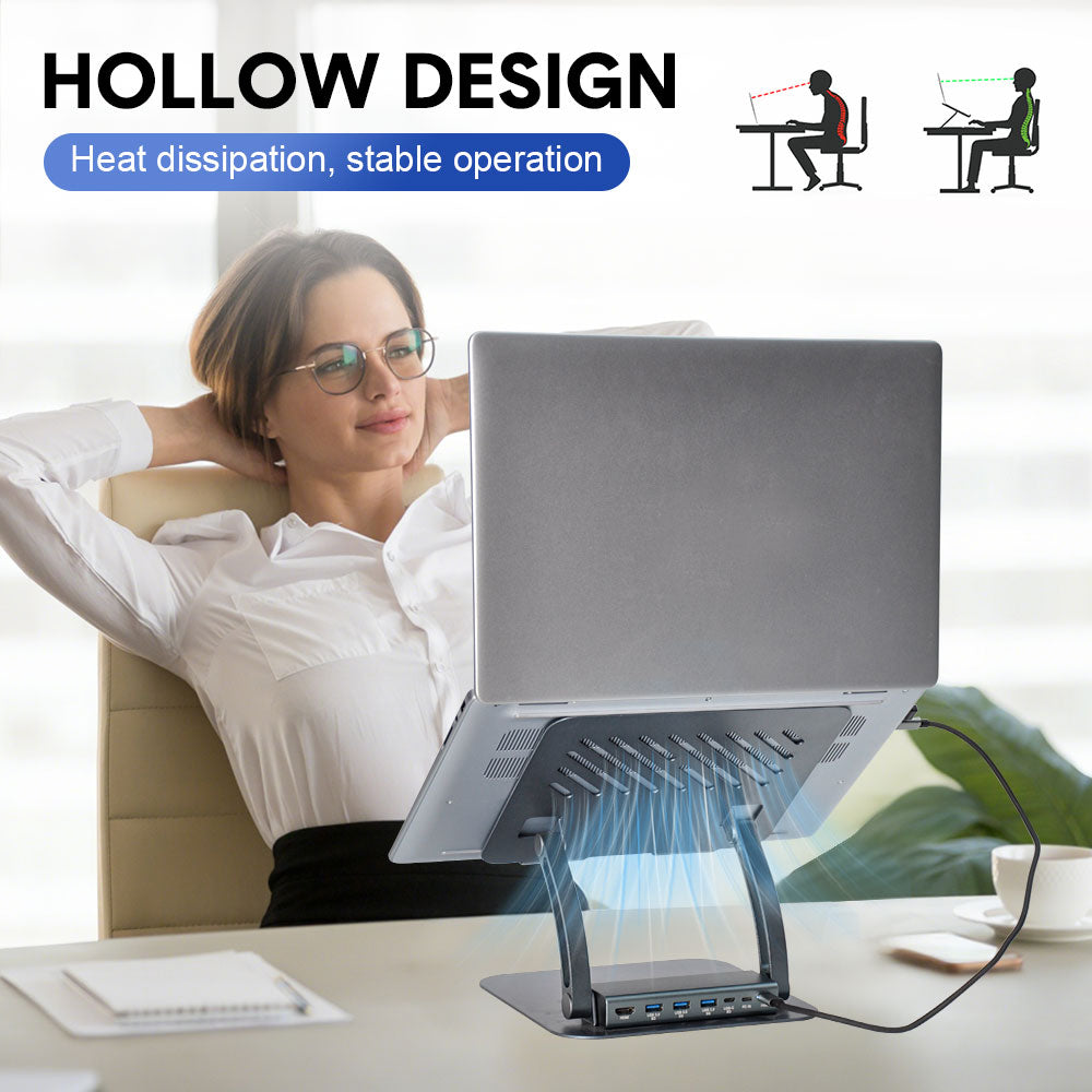 7-in-1 Laptop Stand Docking Station Ergonomic Laptop Riser 360 Rotatable - PD Charging HDMI USB-C and USB-A V985-LAPTOPSTAND