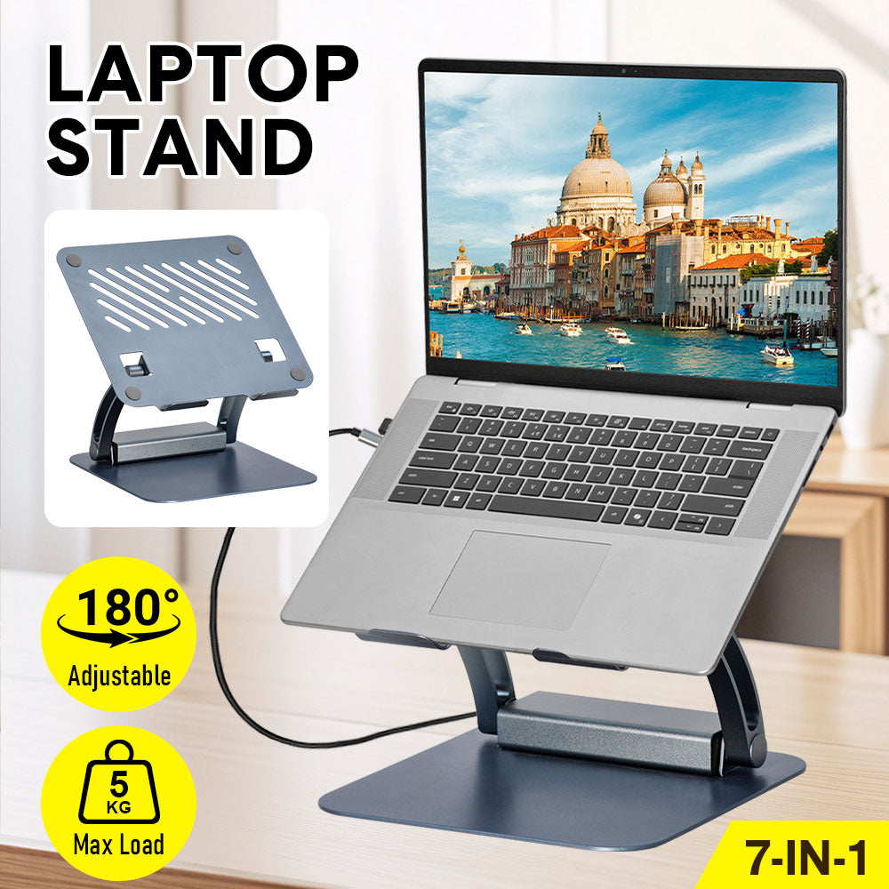 7-in-1 Laptop Stand Docking Station Ergonomic Laptop Riser 360 Rotatable - PD Charging HDMI USB-C and USB-A V985-LAPTOPSTAND