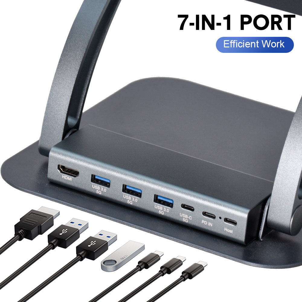 7-in-1 Laptop Stand Docking Station Ergonomic Laptop Riser 360 Rotatable - PD Charging HDMI USB-C and USB-A V985-LAPTOPSTAND